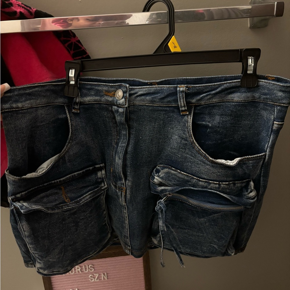 Dark Blue Denim Skirt with Pockets